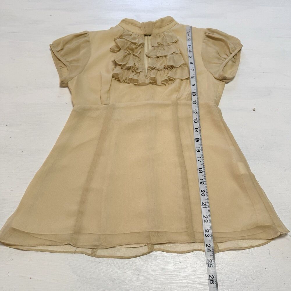 Nanette Lepore VTG Blouse 0 100% Silk Crinkle Cream Victorian Ruffle Fitted Zip - Picture 16 of 16